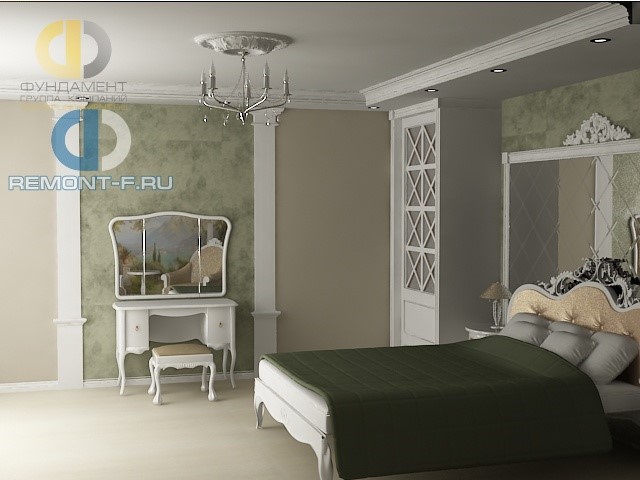 Дизайн будуарной зоны в интерьере светлой спальни с белой мебелью