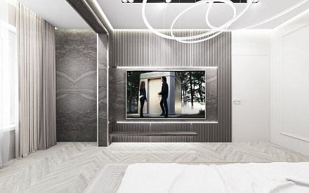Дизайн интерьера спальни в трёхкомнатной квартире 116 кв.м в современном стиле с элементами неоклассики и ар-деко14