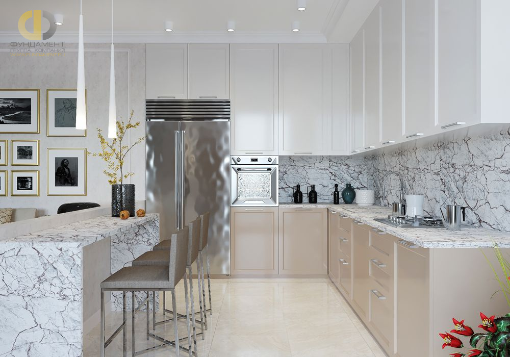 Дизайн интерьера кухни в трёхкомнатной квартире 102 кв.м в стиле современная классика8