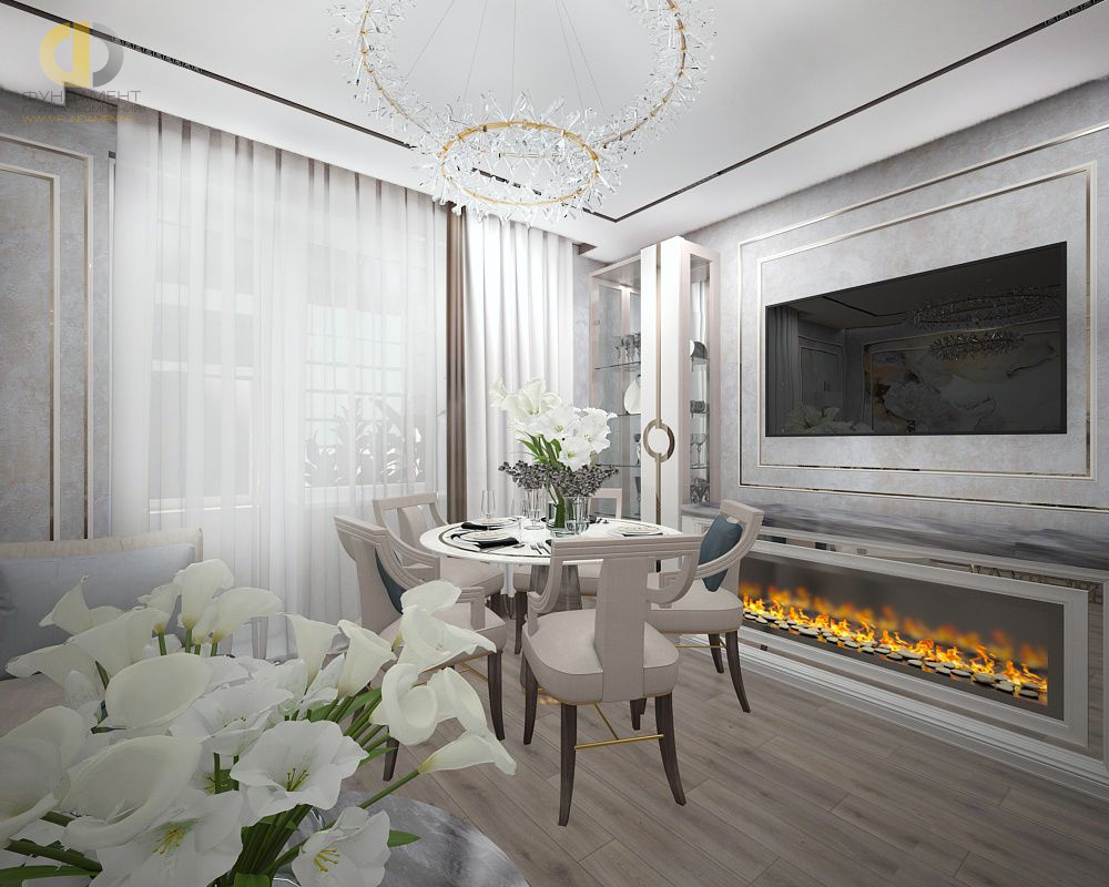 Дизайн интерьера гостиной в четырёхкомнатной квартире 121 кв.м в стиле неоклассика с элементами ар-деко6