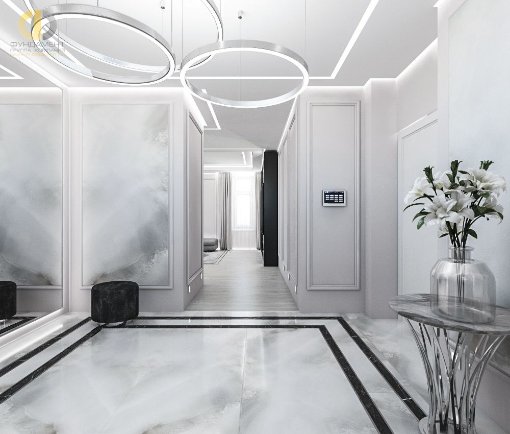 Дизайн интерьера коридора в трёхкомнатной квартире 116 кв.м в современном стиле с элементами неоклассики и ар-деко10