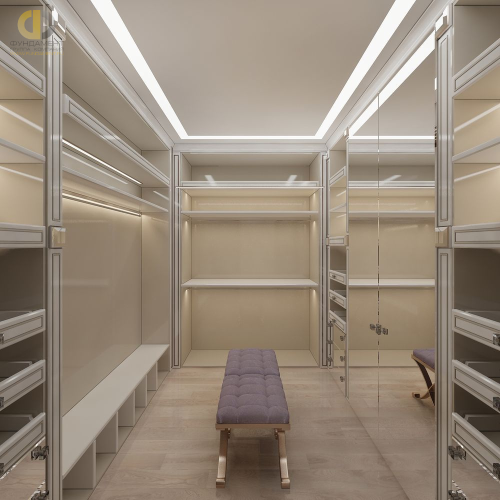 Дизайн интерьера гардероба в четырёхкомнатной квартире 240 кв.м в стиле ар-деко