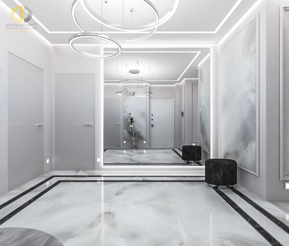 Дизайн интерьера коридора в трёхкомнатной квартире 116 кв.м в современном стиле с элементами неоклассики и ар-деко11