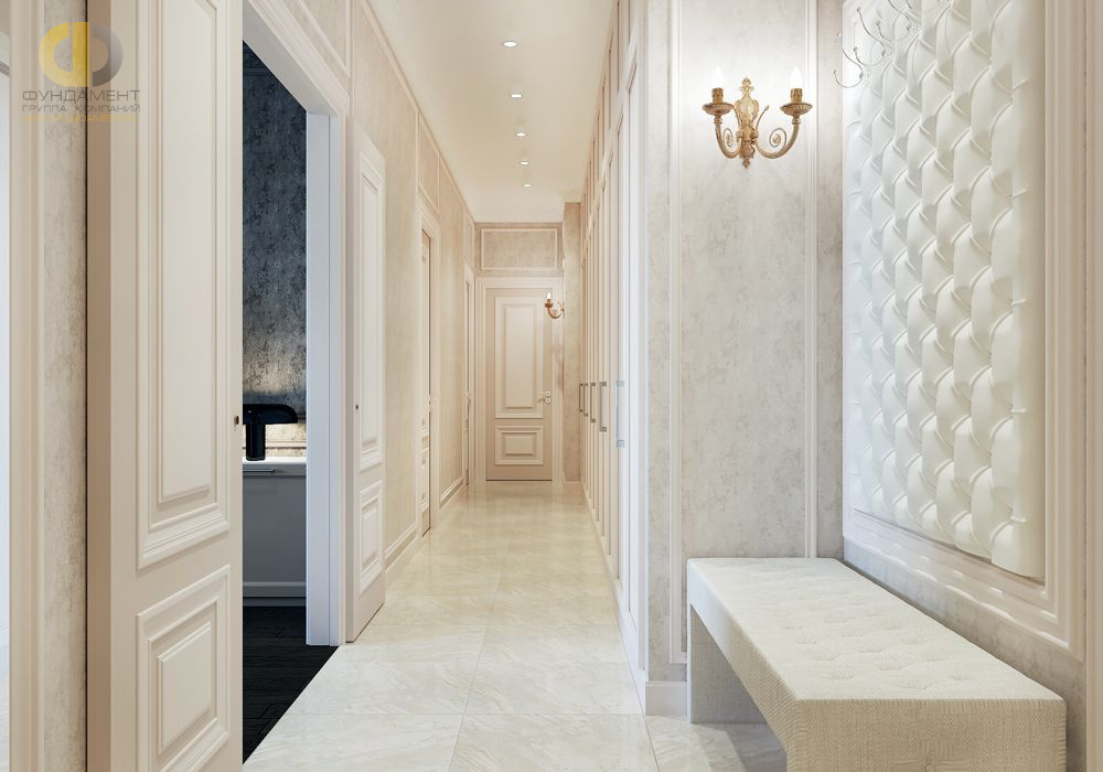 Дизайн интерьера коридора в трёхкомнатной квартире 102 кв.м в стиле современная классика3