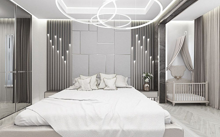 Дизайн интерьера спальни в трёхкомнатной квартире 116 кв.м в современном стиле с элементами неоклассики и ар-деко13