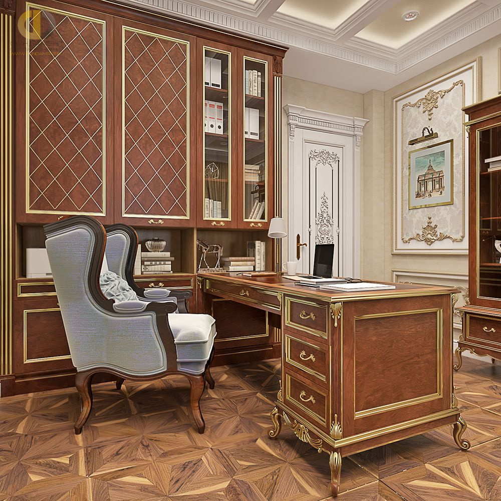Дизайн интерьера кабинета в четырёхкомнатной квартире 144 кв. м в стиле классицизм  – фото 217