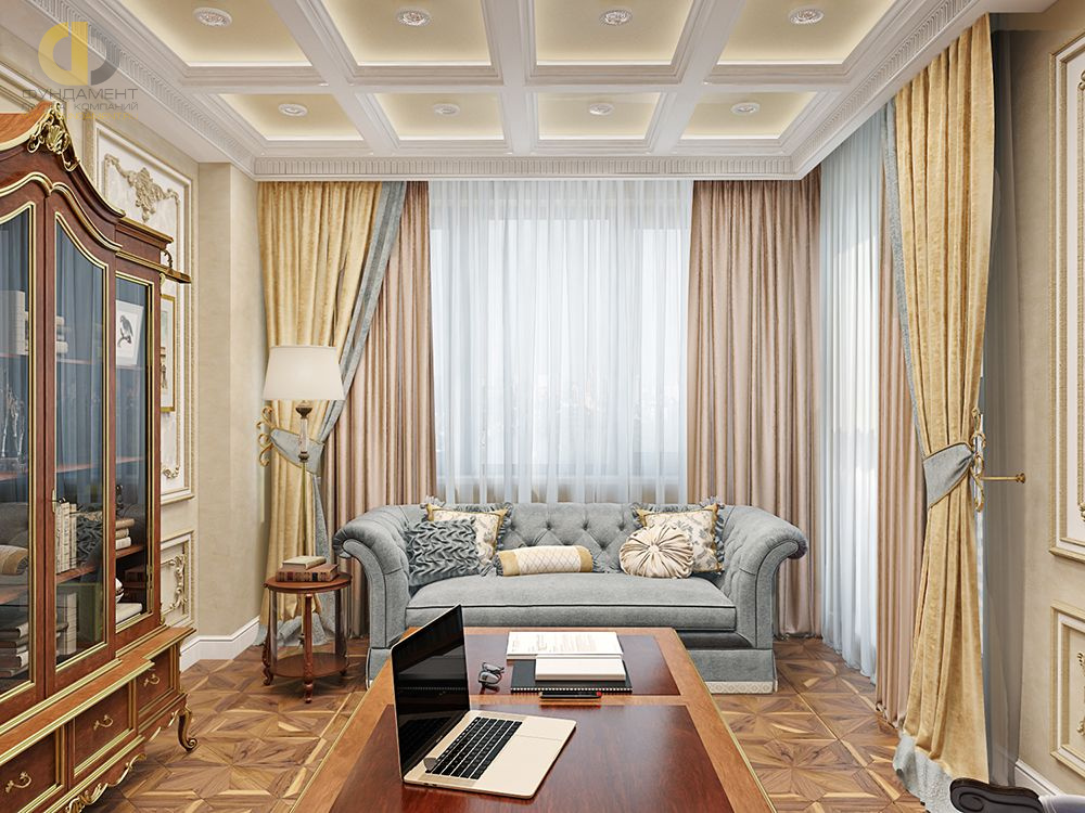 Дизайн интерьера кабинета в четырёхкомнатной квартире 144 кв. м в стиле классицизм  – фото 216