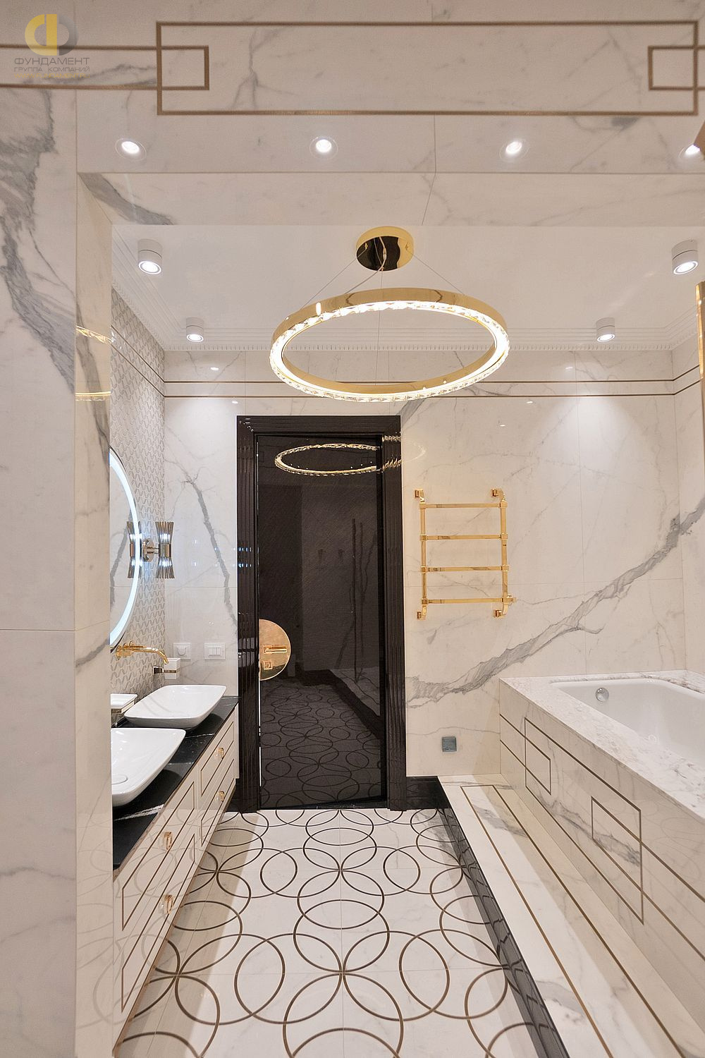 Фото ремонта ванной в трёхкомнатной квартире 133 кв. м в стиле ар-деко  – фото 74