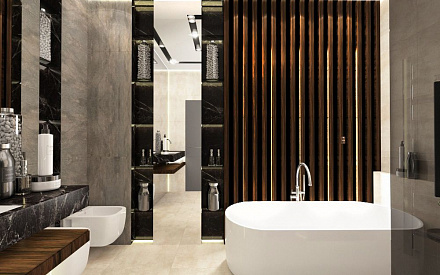 Дизайн интерьера ванной в трёхкомнатной квартире 116 кв.м в современном стиле с элементами неоклассики и ар-деко2