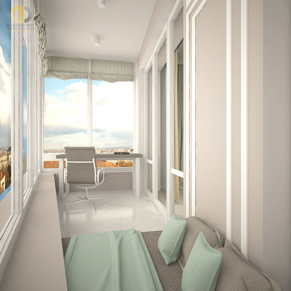 Дизайн интерьера балкона в трёхкомнатной квартире 70 кв.м в стиле неоклассика – фото 204