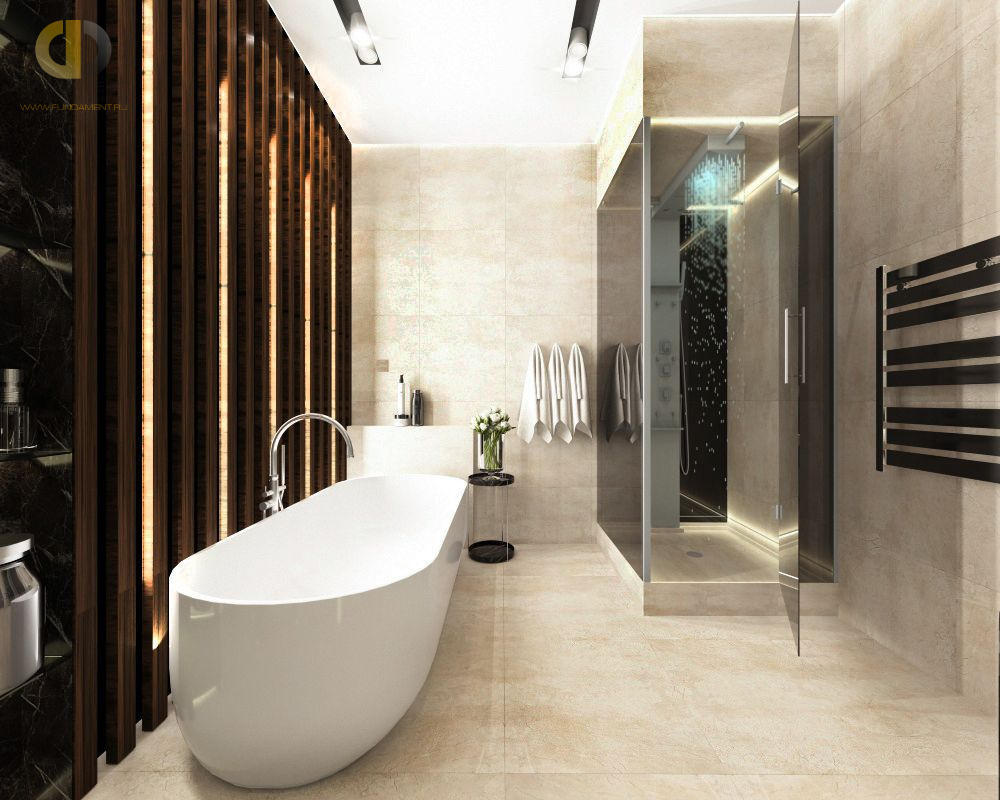 Дизайн интерьера ванной в трёхкомнатной квартире 116 кв.м в современном стиле с элементами неоклассики и ар-деко4