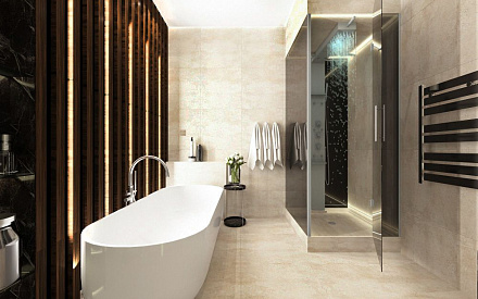 Дизайн интерьера ванной в трёхкомнатной квартире 116 кв.м в современном стиле с элементами неоклассики и ар-деко4