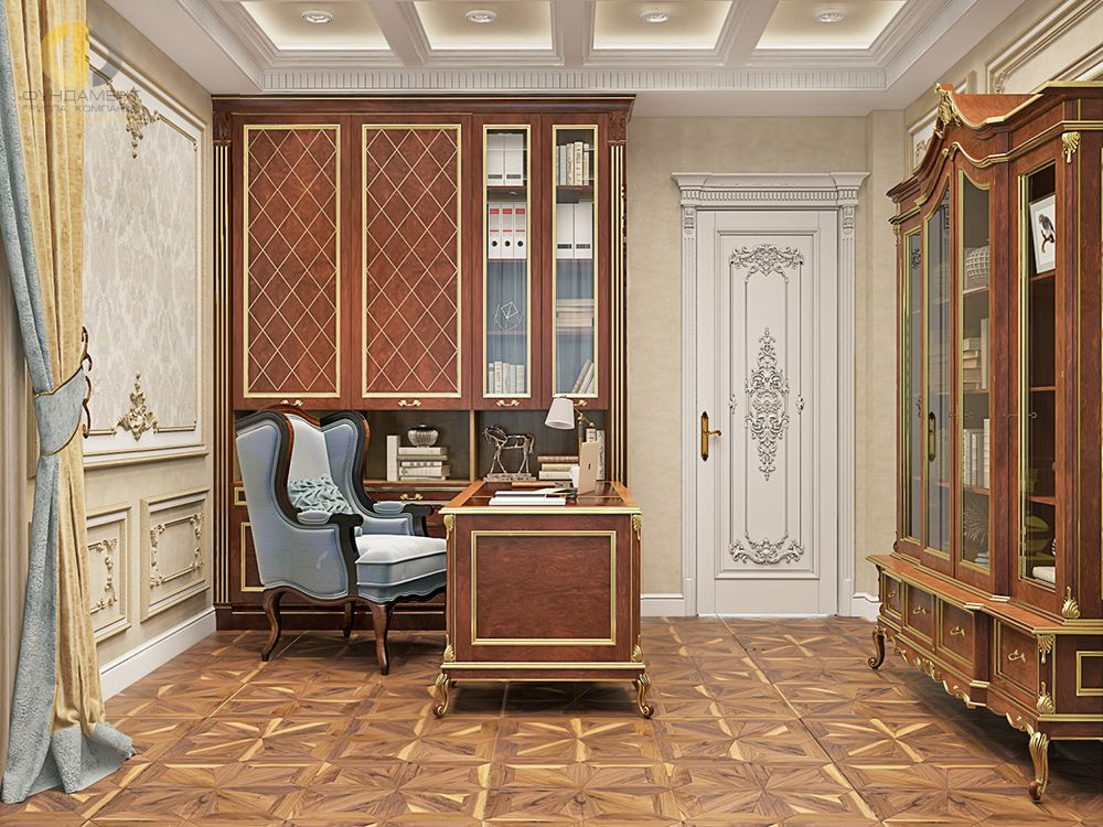 Дизайн интерьера кабинета в четырёхкомнатной квартире 144 кв. м в стиле классицизм  – фото 218