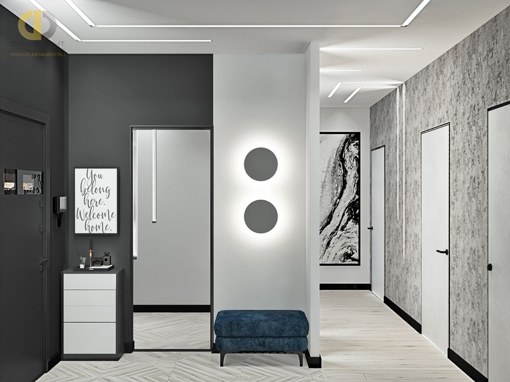 Дизайн интерьера коридора в трёхкомнатной квартире 101 кв.м в современном стиле1
