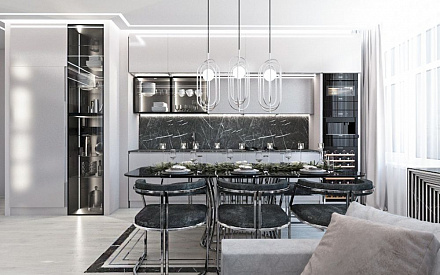 Дизайн интерьера кухни в трёхкомнатной квартире 116 кв.м в современном стиле с элементами неоклассики и ар-деко6