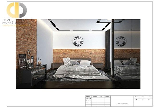Спальня в стиле дизайна лофт по адресу МО, Мытищи, ул. Колпакова, д. 31, 2015 года