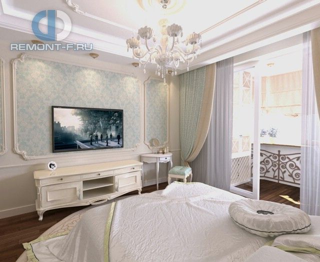 Спальня в стиле дизайна неоклассика по адресу г. Москва, Мосфильмовская д. 88, к. 2, 2015 года