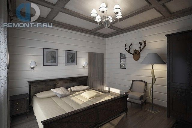 Спальня в стиле дизайна бунгало по адресу МО, Тверская область, д. Алексино, 2014 года