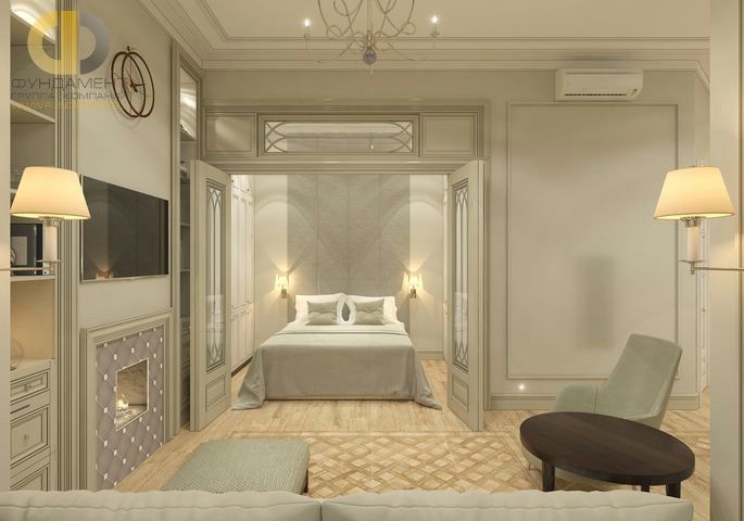Дизайн спальни в бежевом цвете - фото