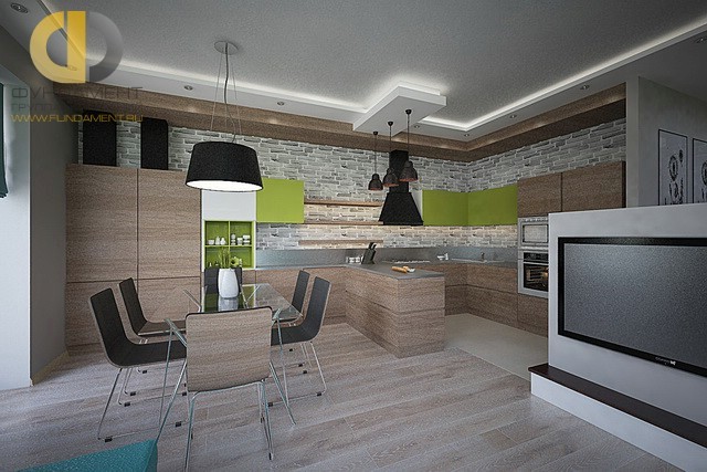 Дизайн кухни-гостиной в стиле лофт. Фото 2018