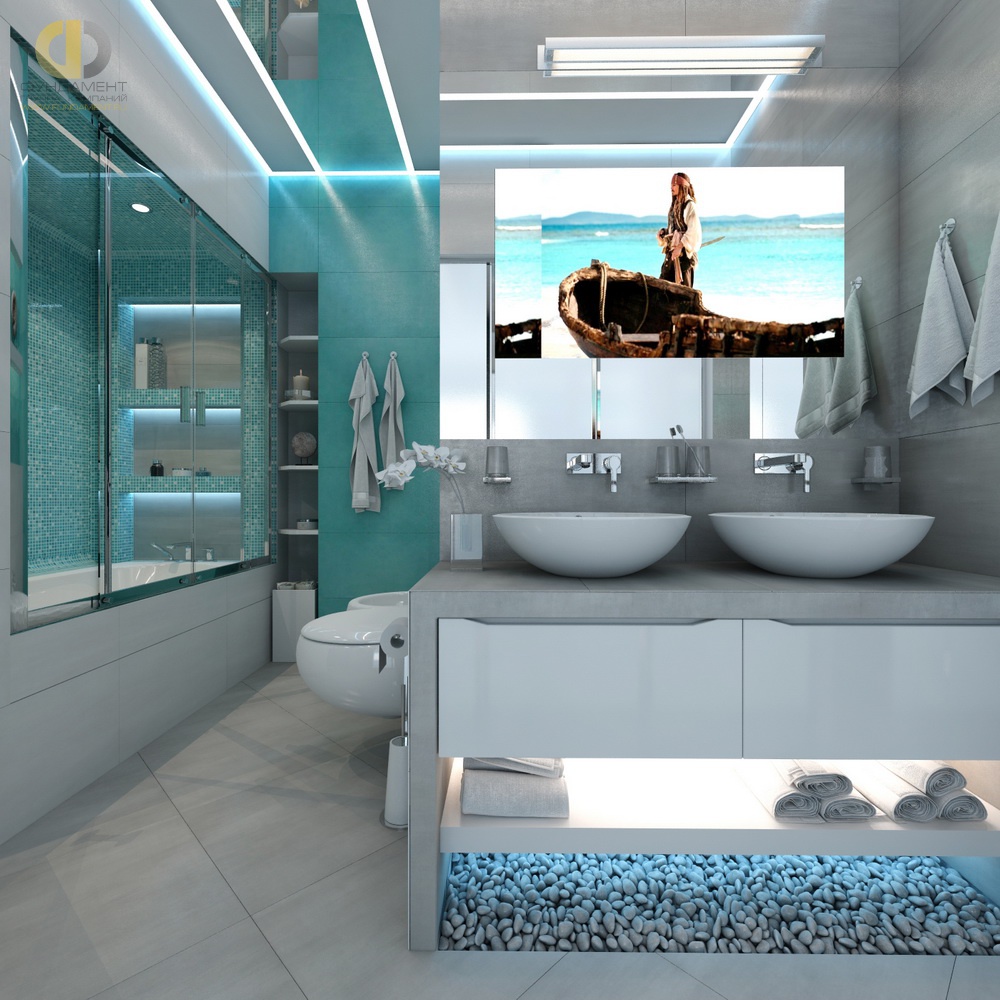 Дизайн интерьера ванной комнаты в белом цвете