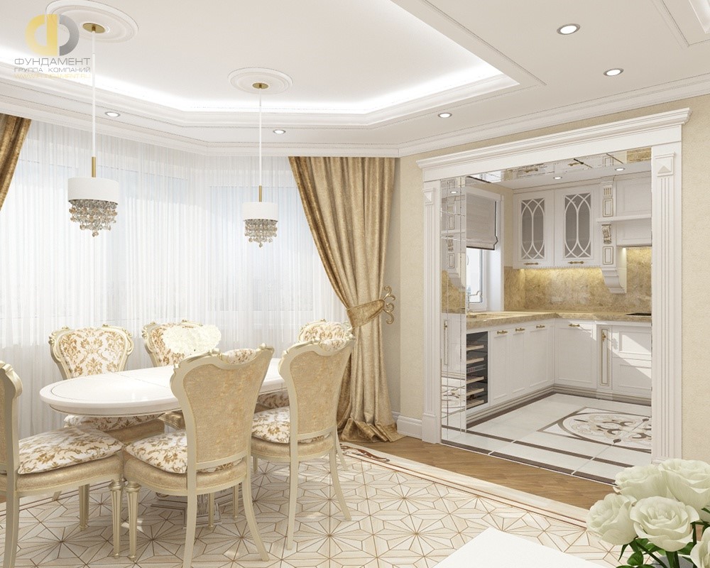 Столовая мебель для многофункциональной гостиной в стиле классицизм 