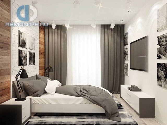 Дизайн спальни в стиле лофт в серых тонах. Фото интерьера 2017 