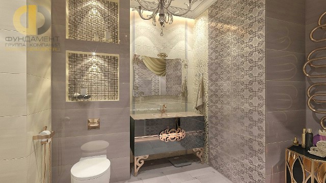 Интерьер ванной комнаты в стиле арт-деко в квартире на улице Бажова