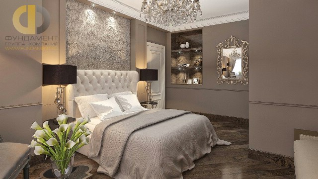 Спальня в стиле арт-деко с классическими деталями в квартире на улице Бажова