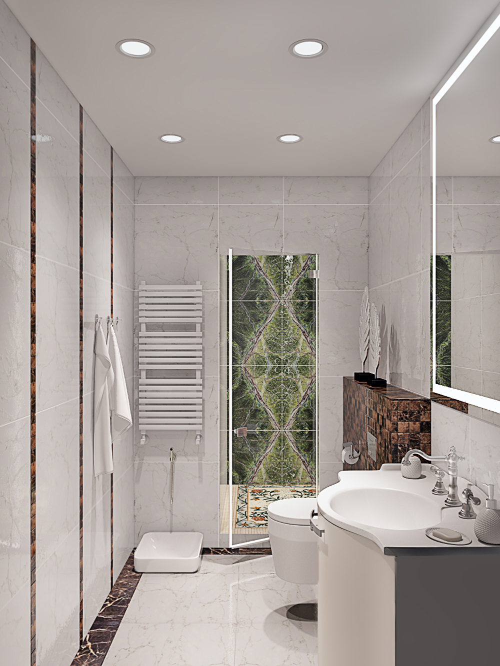 На фото:Интерьер ванной в квартире в классическом стиле