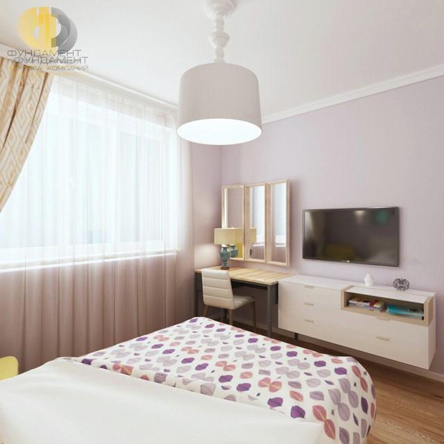 Современный дизайн спальни для девочки с большой кроватью