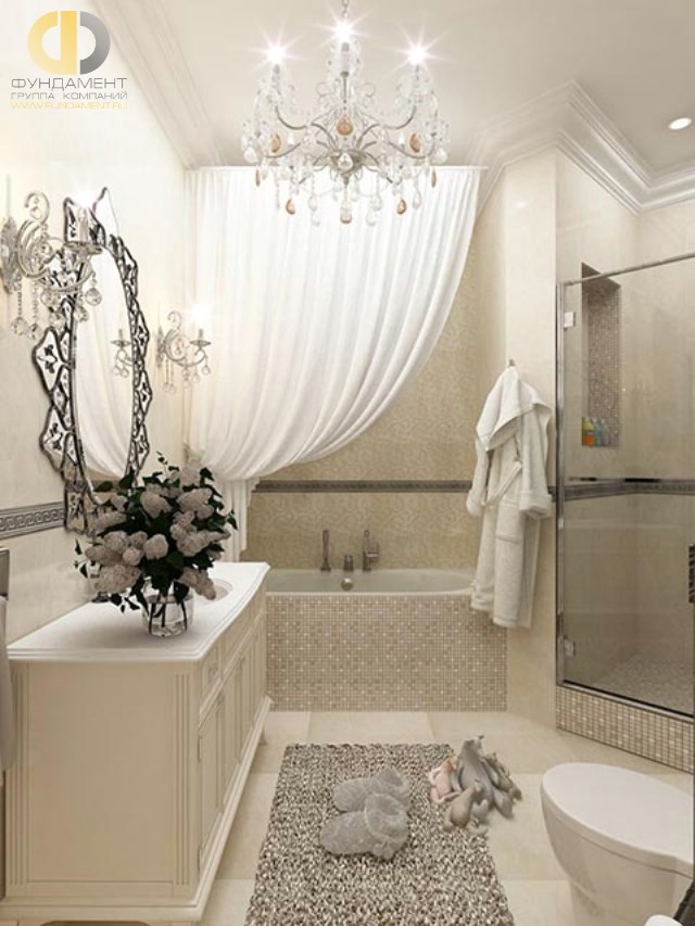 Отделка ванной комнаты плиткой: фото. Дизайн ванной в стиле неоклассика