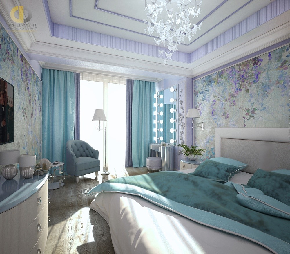 Дизайн спальни с дизайнерскими обоями в ЖК «Английский Квартал» 