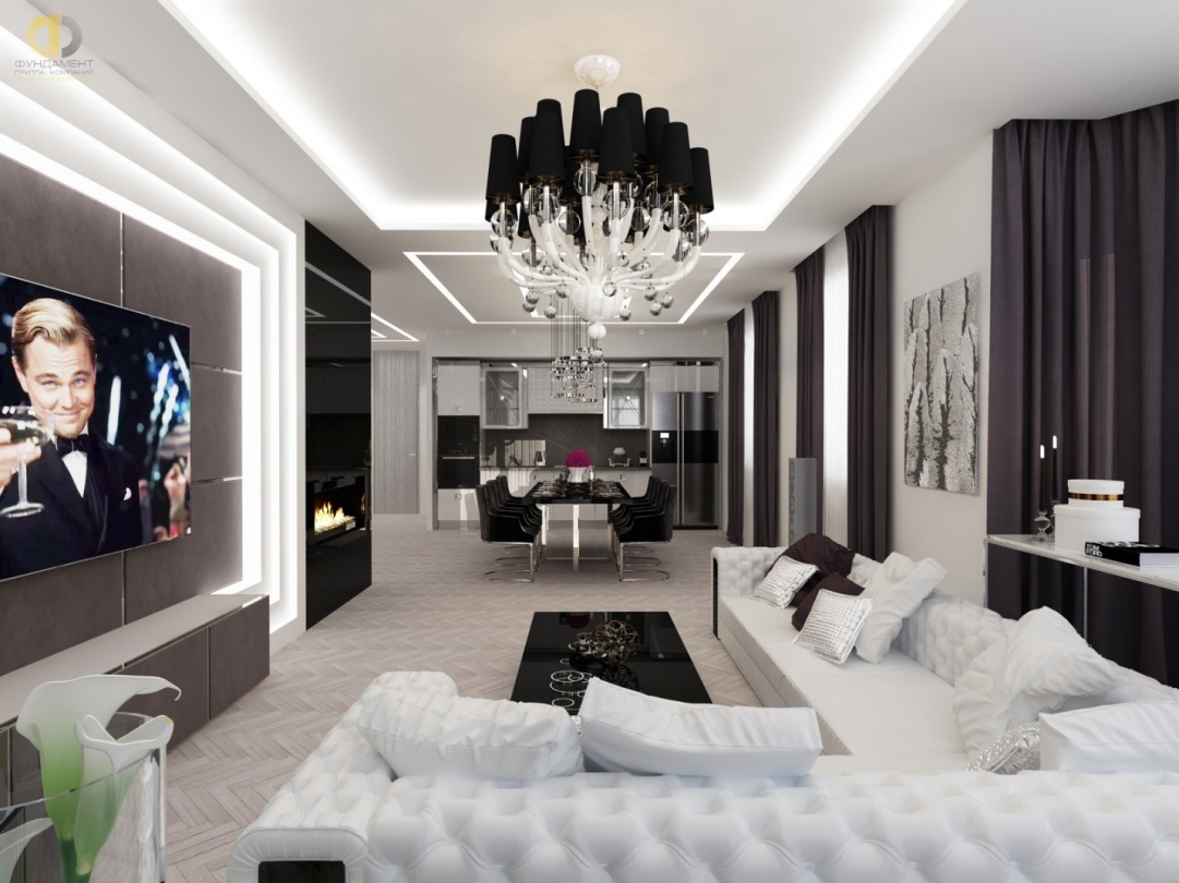 Дизайн интерьера гостиной в черных и белых тонах