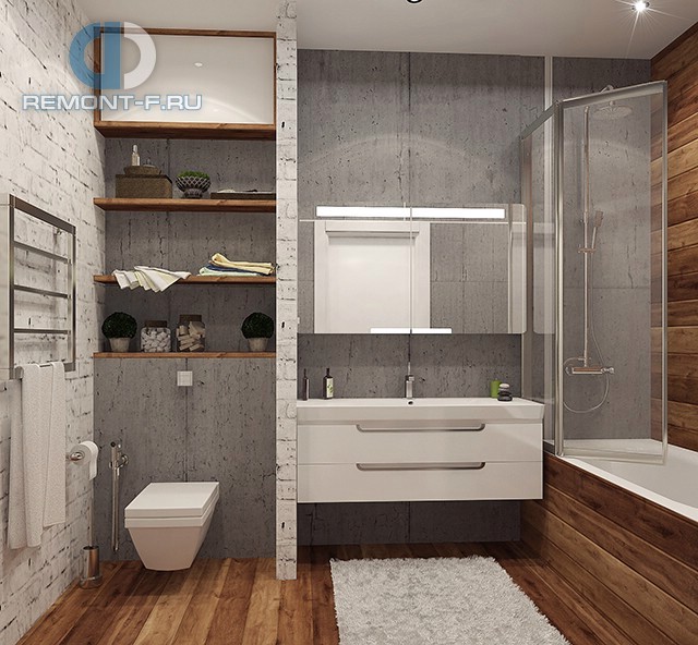 Ванная комната в стиле лофт в интерьере квартиры на ул. Дмитрия Ульянова