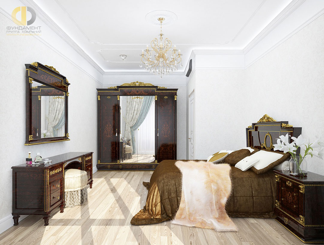 Интерьер спальни в квартире в классическом стиле. Фото 2018