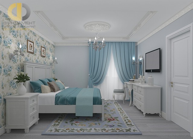 Спальня в квартире в стиле прованс в голубых оттенках 