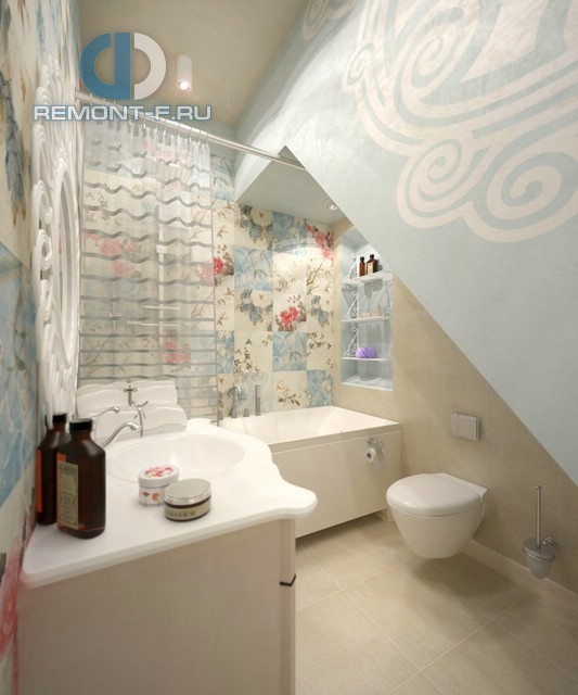 Дизайн интерьера загородного дома в стиле прованс. Фото ванной
