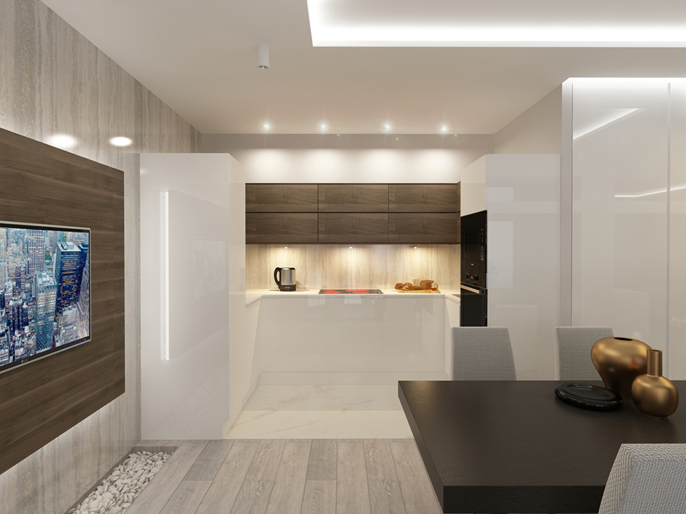 На фото:Интерьер кухни в квартире в современном стиле