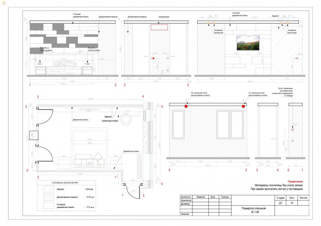 Дизайн-проект помещений квартиры в ЖК «Эдельвейс» - развертка спальной комнаты