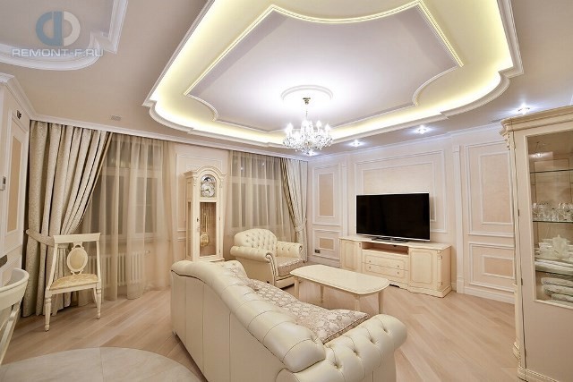 Дизайн классической гостиной в светлых тонах