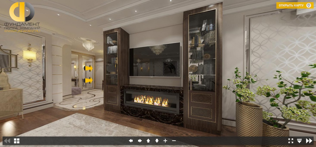 3D-дизайн интерьера гостиной с камином