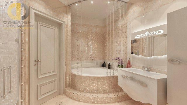 Ванная комната в стиле арт-деко с угловым подиумом