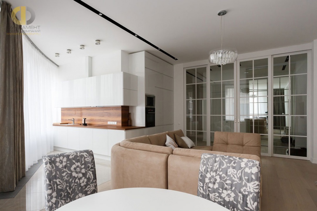 Дизайн гостиной в современном стиле в квартире в ЖК «Грюнвальд»
