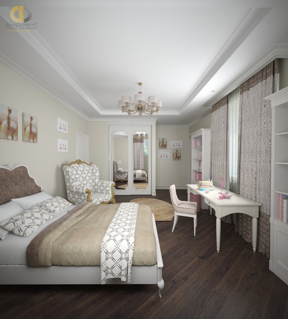 Детская комната в стиле неоклассика для девочки подростка. Фото 2018