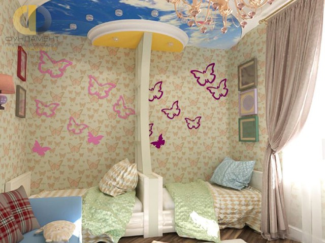 Дизайн детской комнаты для двух девочек. Фото