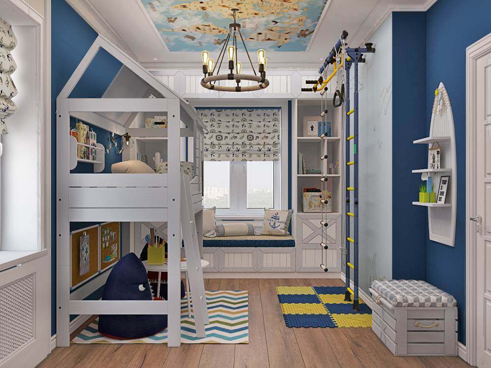 На фото:Интерьер детской в квартире в стиле американская классика