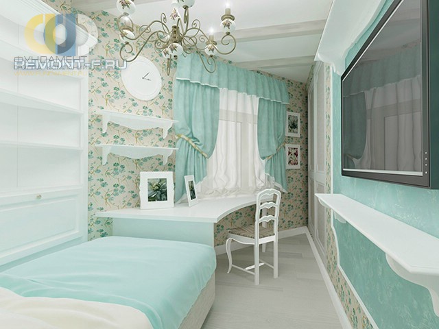 Мебельная композиция в рабочей зоне прованской спальни для девочки