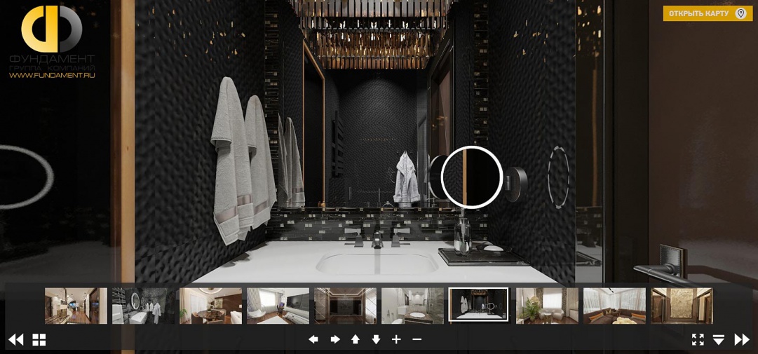 Дизайн черной ванной в стиле ар-деко