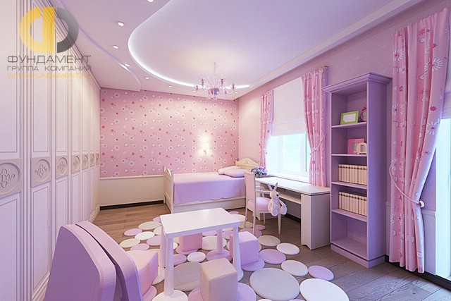 Дизайн детской комнаты для девочки. Фото в лиловых тонах
